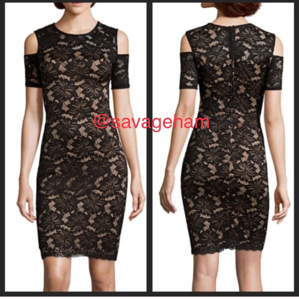 Bisou Bisou Cold Shoulder Lace Sheath Dress.